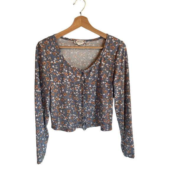 Pink Rose Floral Long Sleeve Button-Front Cardigan Sweater Women's Size M - Picture 1 of 3
